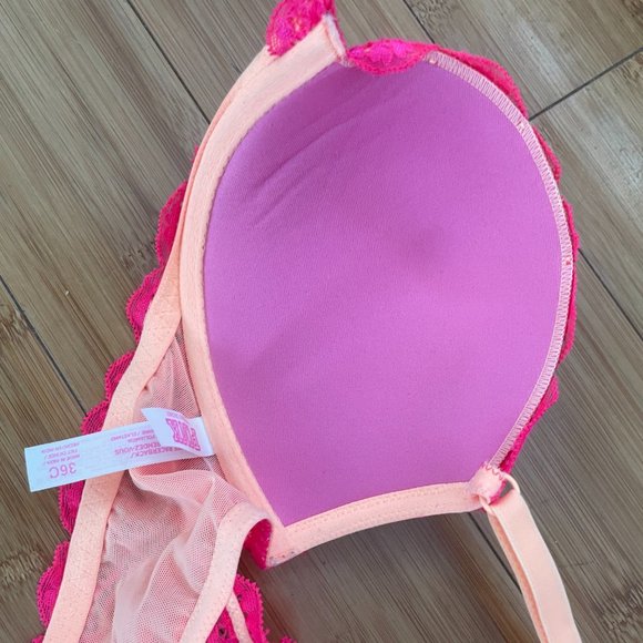 PINK by Victoria Secrets Padded Racerback Fushia/Peach Bra 36C - Picture 6 of 8